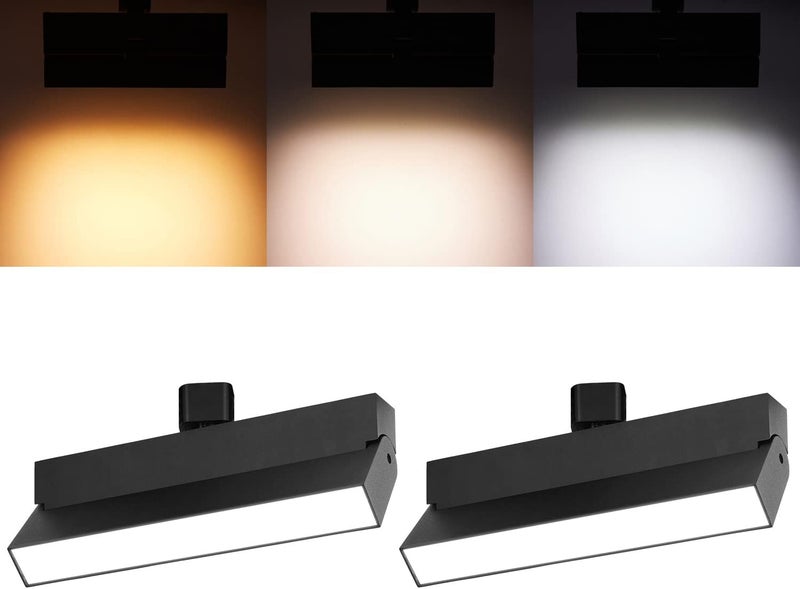 VANoopee 3-Color Dimmable LED Track Lighting Heads H Type Bright Track Light Heads Ceiling Spotlight Fixtures for Kitchen, 3000K 4000K 5000K, Flood Wide Beam 100°, Flicker Free CRI90+ Black 24W 2 Pack - Image 1